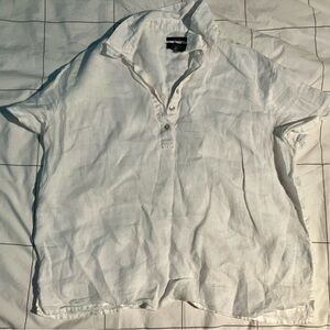 Jones New York Women's Linen Short Sleeve Button Up Shirt White Size Medium